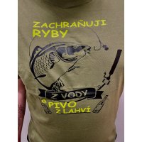 LK Baits pánské triko Khaki Zachraňuji ryby vel.XL